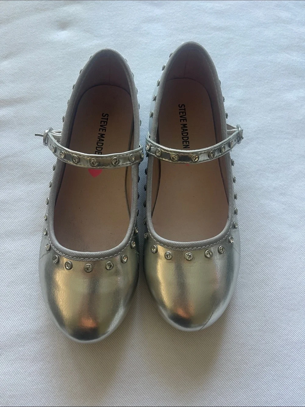 Steve Madden Kids Silver Mary Jane Studded Flats Size 2